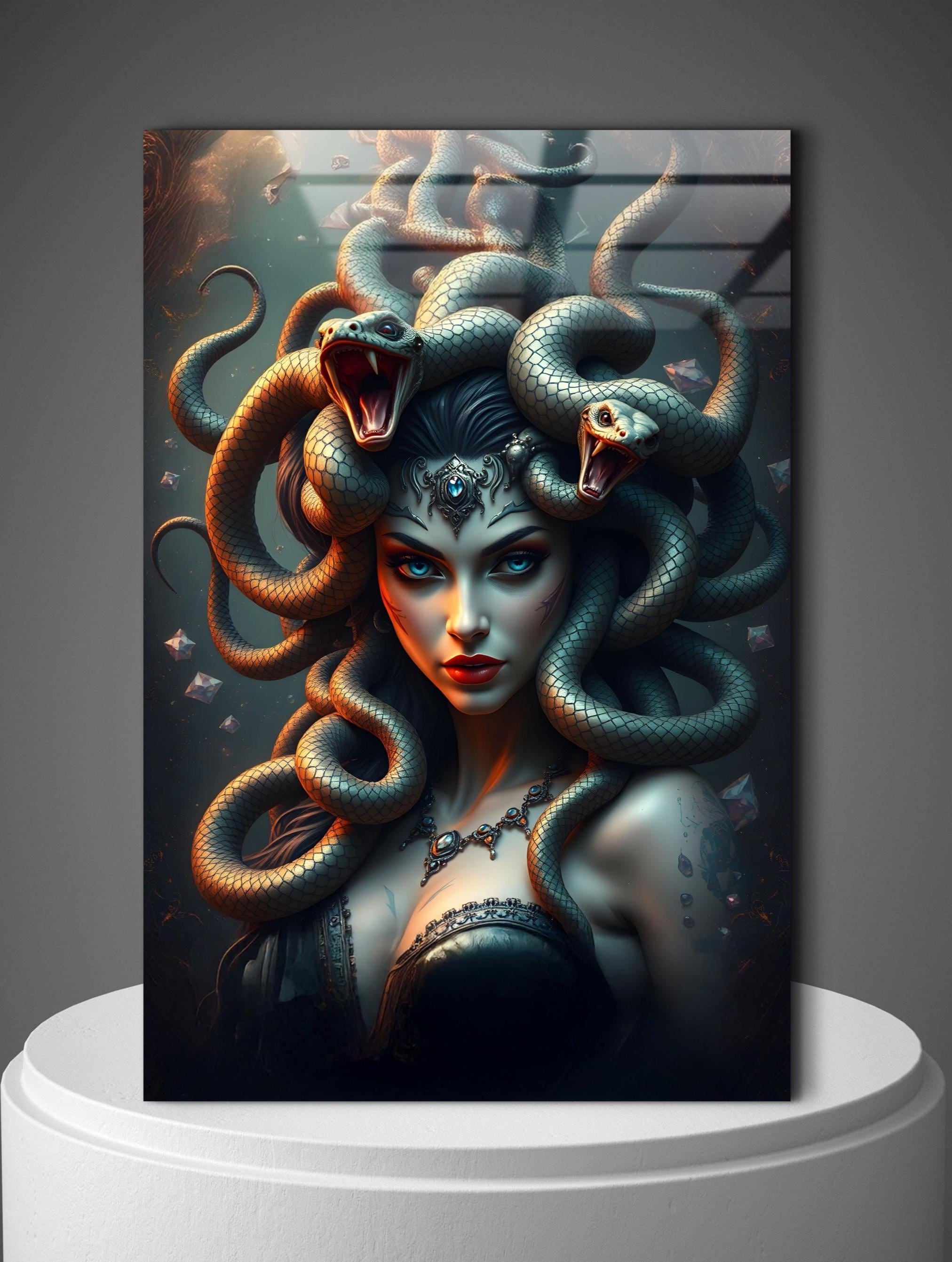 Medusa Glass Wall Art: Mythical Gothic Home Decor