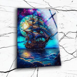 Abstract Ship Tempered Glass Wall Art: Stained Glass Style