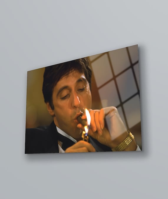 scarface cigarette Scarface Tempered Glass Wall Art: Al Pacino Tony Montana Print