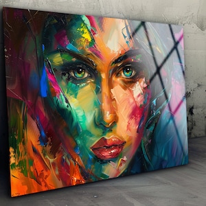 Abstract Woman Tempered Glass Wall Art: Colorful Home Decor
