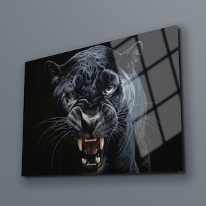 Black Panther Tempered Glass Wall Art: Nature Inspired Decor
