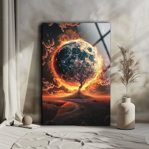 Abstract Tempered Glass Wall Art: Tree of Life, Modern Home Decor