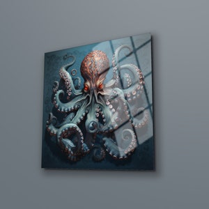 Octopus Tempered Glass Wall Art: Modern Animal Decor