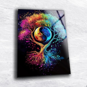 Tree of Life Tempered Glass Wall Art: Vivid Colors, Modern Home Decor