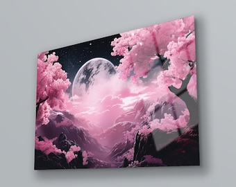 Arte mural de vidrio templado con flores de cerezo: decoración japonesa