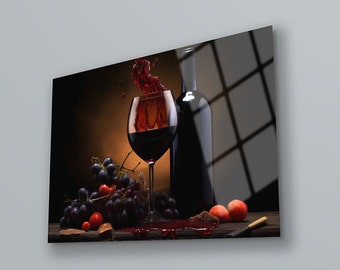 Red Wine Tempered Glass Wall Art: Modern Home Decor