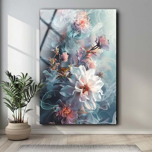 Flower Glass Wall Art , High Quality , Tempered Glass Printing Art , Wall Hanging , Wall Design İdea , Office Wall Decor , Housewarming Gift