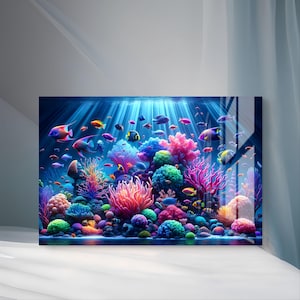 Tempered Glass Sea Creatures Wall Art: Vivid Ocean Fish Print
