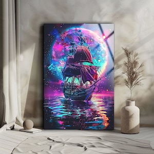 Ship Glass Wall Art , Sunset Ship View , Tempered Glass Wall Art , Glass Printing, Ocean Wall Art , Wall Hanging , Housewarming Gift