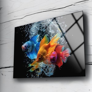 Colorful Fish Tempered Glass Wall Art: Vivid Ocean Print