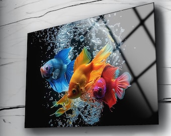 Colorful Fish Wall Art , Ocean Wall Art , High Quality , Tempered Glass Printing Wall Art , Vivid Colors , Wall Hanging , Birthday Gift