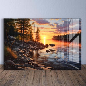 Calm Sunset Glass Wall Art - Unique Nature Modern Wall Decor - Home and Office Minimalist Design - Print On Glass - Housewarming Gift Decor