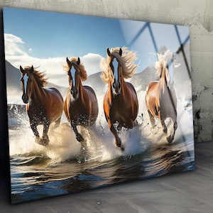 Horses Wall Art , Tempered Glass Art , Glass Printing , Wall Hanging , Large Wall Art , Living Room Wall Decor , Housewarming Gift