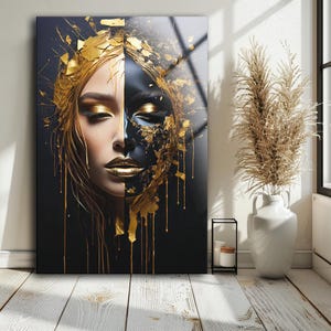 Modern Tempered Glass Wall Art: Golden Woman Print