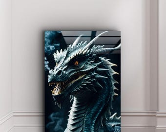 Drachen Glaswandkunst - Modernes Fantasy Wohndekor