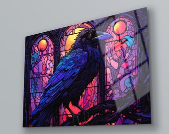 Raven Wall Art , Gothic Wall Art , High Quality , Tempered Glass Printing Wall Art , Wall Hanging , İnterior Decoration , Housewarming Gift