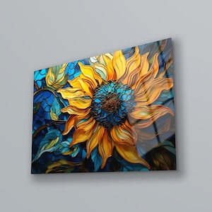 Sun Flower Wall Art ,  Flowers Wall Art , Tempered Glass Wall Art , Glass Printing , High Quality , Wall Hanging , Housewarming Gift