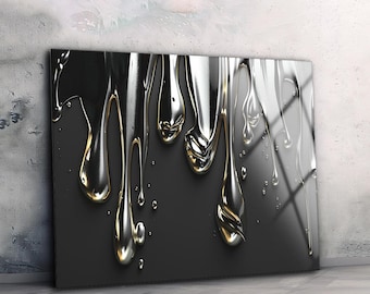 Abstract Drip Tempered Glass Wall Art: Modern Home Decor