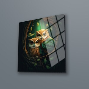 Owls Tempered Glass Wall Art: Modern Home Decor