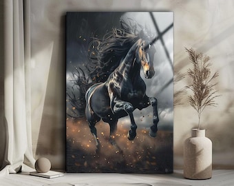 Black Horse Tempered Glass Wall Art: Modern Home Decor