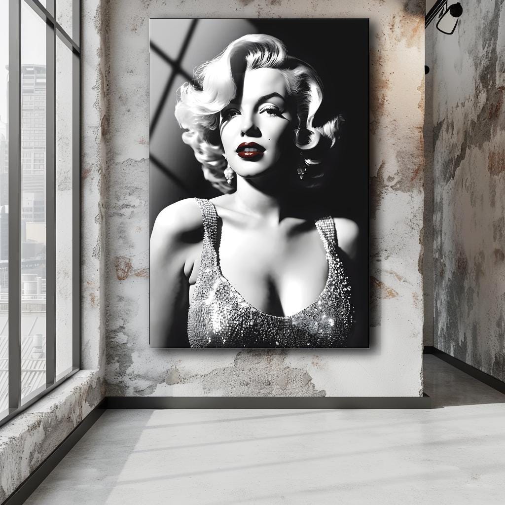 Marilyn Monroe Tempered Glass Wall Art, Black and White Print - Etsy