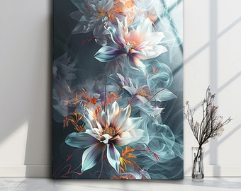 Floral Tempered Glass Wall Art: Modern Office Decor