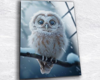 Baby Owl Tempered Glass Wall Art: Modern Home Decor
