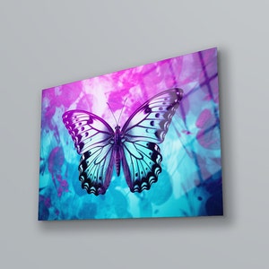 Butterfly Wall Art , Blue Wall Art , Animals Wall Art , Colorful Wall Art , Tempered Glass Wall Art , Glass Printing ,  Glass Wall Art