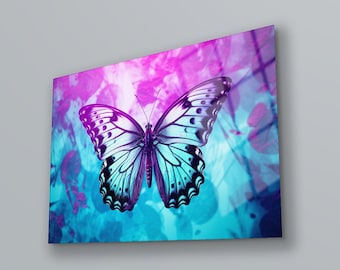 Butterfly Tempered Glass Wall Art: Modern Colorful Decor