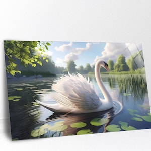 Swan Wall Art | Peaceful Lake Tempered Glass Print | Nature Bird Wall Decor | Modern Glass Wall Art for Living Room Bedroom