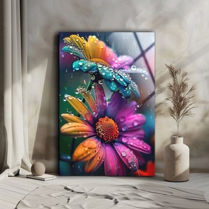 Colorful Flowers Wall Art , High Quality , Tempered Glass Wall Art , Glass Printing , Extra Large Wall Art ,  Wall Hanging , Birthday Gift