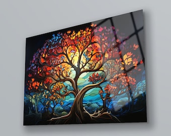 Arte mural de vidrio templado con el Árbol de la Vida: Decoración moderna para el hogar