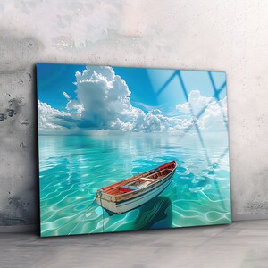 Ocean Boat Tempered Glass Wall Art: Coastal Decor