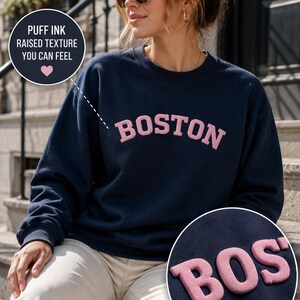 Sudadera BOSTON, cuello redondo City Pride, regalo para anfitrión, suéter de Massachusetts, relieve 3D