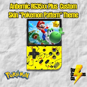 Anbernic RG35xx Plus Custom Skin "Pokemon Pattern" Theme mit Gratis 1 Pokemon Karte