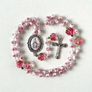 Queen of Roses Rosary | Floral Lampwork & Glass Rose Bead Catholic Rosary | Rejoicing Light Collection image 2