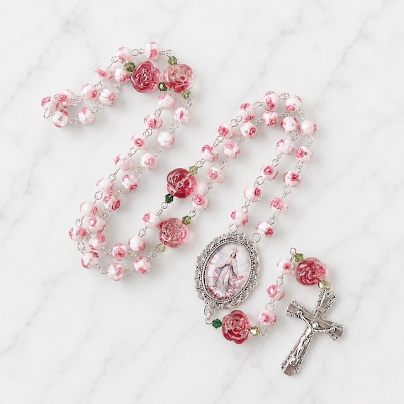 Queen of Roses Rosary | Floral Lampwork & Glass Rose Bead Catholic Rosary | Rejoicing Light Collection