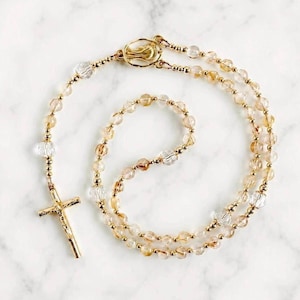 Golden Rutilated Quartz & Clear Quartz Catholic Rosary | Radiant Gold Gemstone | Living Light Collection