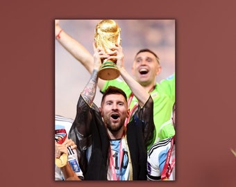 Póster de la leyenda de Lionel Messi, campeón de la Copa Argentina, lienzo de Lionel Messi, arte de pared de Lionel Messi, arte de pared de fútbol, decoración de habitación de niños, regalo