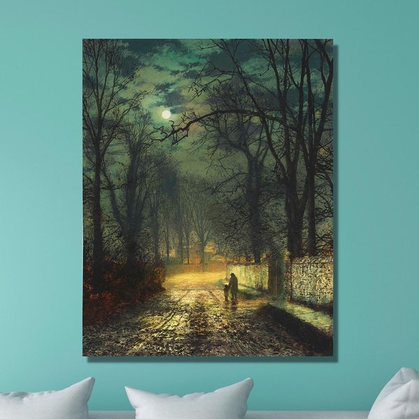 John Atkinson Grimshaw  A Moonlit Stroll Canvas Print  Art,John Atkinson Canvas Poster Art ,John Atkinson Canvas Print Art,Modern Canvas Art