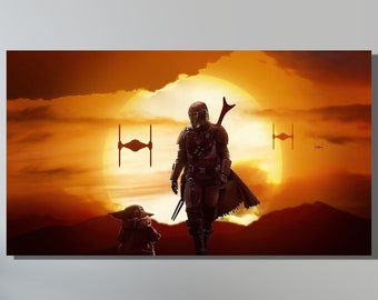 Starwars Mandalorian Poster,Starwars Mandalorian Canvas,Starwars Mandalorian Wall Art,Movie Game Canvas Art,Game Room Decor,Starwars Print