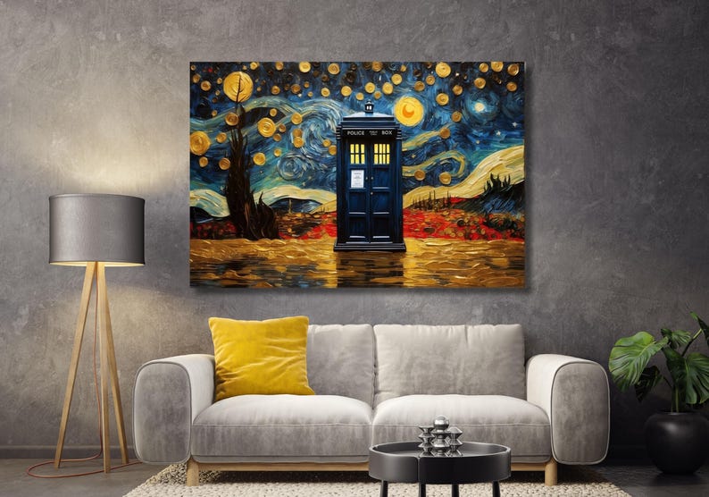 Doctor Who Tardis Stary Night Poster Vincent Van Gogh Canvas Doctor Who ...