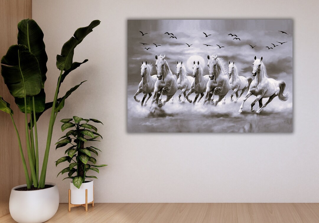 Black White 7 Running Horses Canvas Art Running Horses Wall Art,running ...