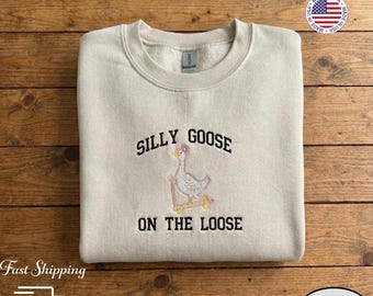 Embroidered Silly Goose Sweatshirt | Cottagecore Floral Crewneck |
