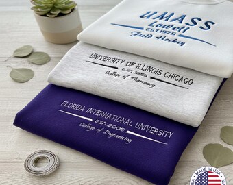 Custom College Sweatshirt | Embroidered University Crewneck, Nursing Business Law School Grad T-Shirt Gift for Student