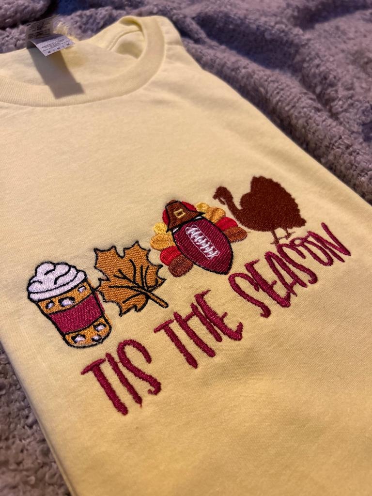 Tis het seizoen geborduurd sweatshirt, Thanksgiving shirts, geborduurd Thanksgiving sweatshirt, Turkije shirt, grappig geborduurd shirt
