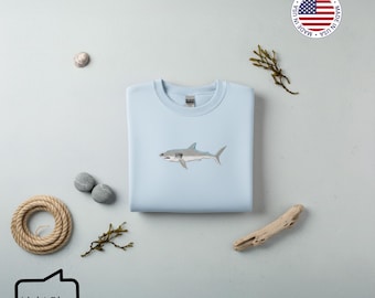 Embroidered Shark Sweatshirt, Marine Biology Gift, Ocean Lover Crewneck, Hammerhead Whale Shark Hoodie, Oceancore Minimalist Beach Clothes