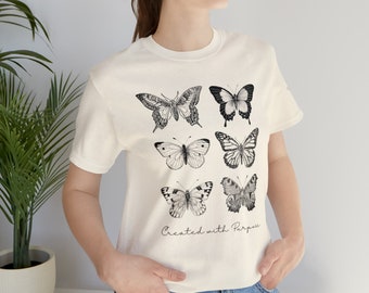 Creado con propósito camiseta de manga corta de punto mariposa