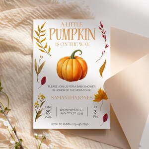Pumpkin Baby Shower Invitation, Halloween Baby Shower Invite, A Little Pumpkin Is On The Way, Genderneutral Invite, Editable Canva Template
