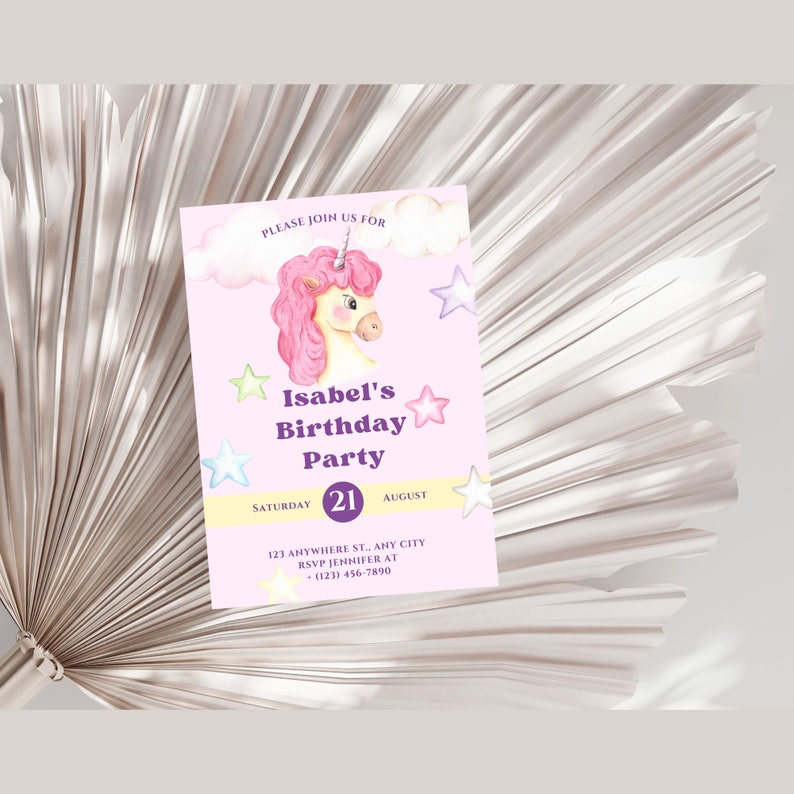 Unicorn Birthday Party Invite Kids Birthday Colorful - Etsy
